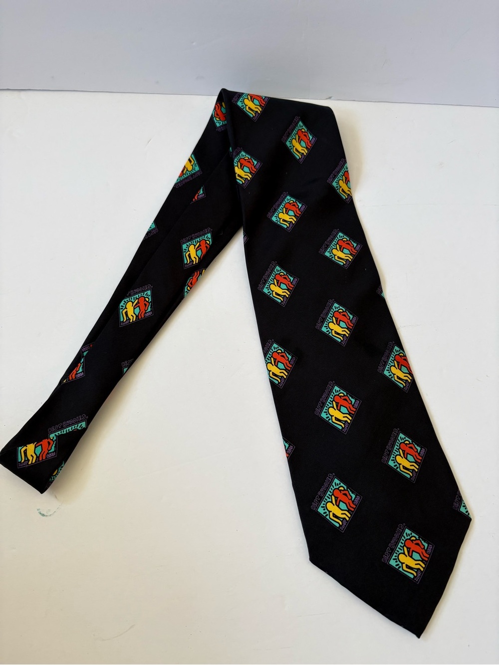 Keith Haring Best Buddies Nonprofit Silk Black Logo‎ Tie Career Office People